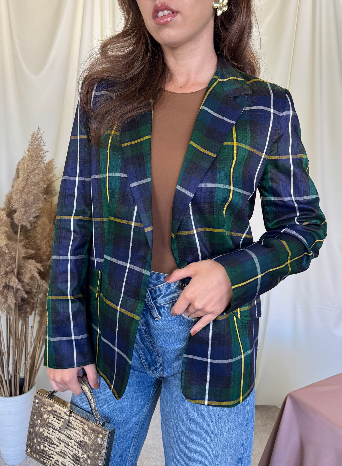 Sacou vintage din 100% mătase naturală cu print ( mărimea S/M)