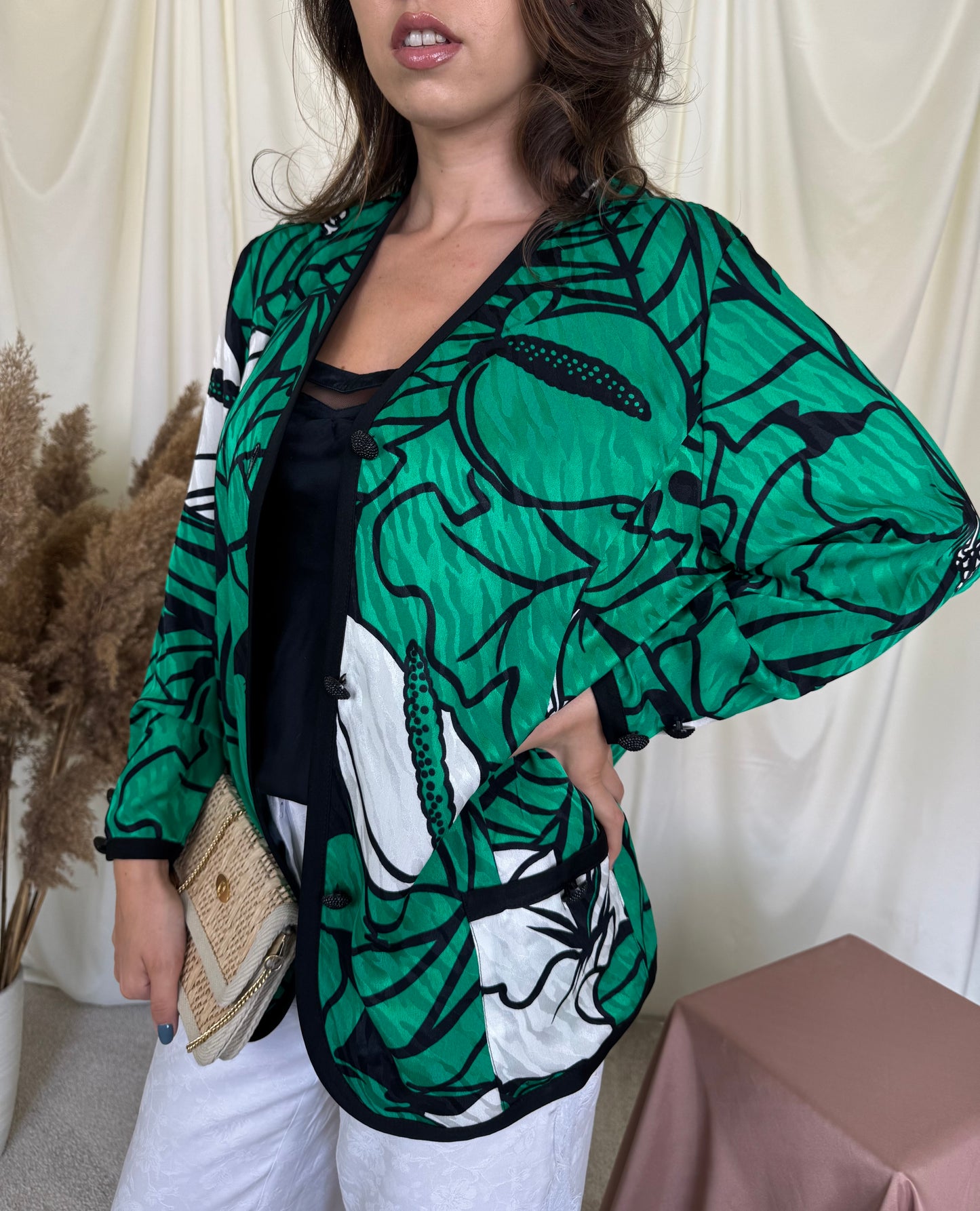 Cămașă - sacou vintage Liola din mătase și acetat ( mărimea L-XL)