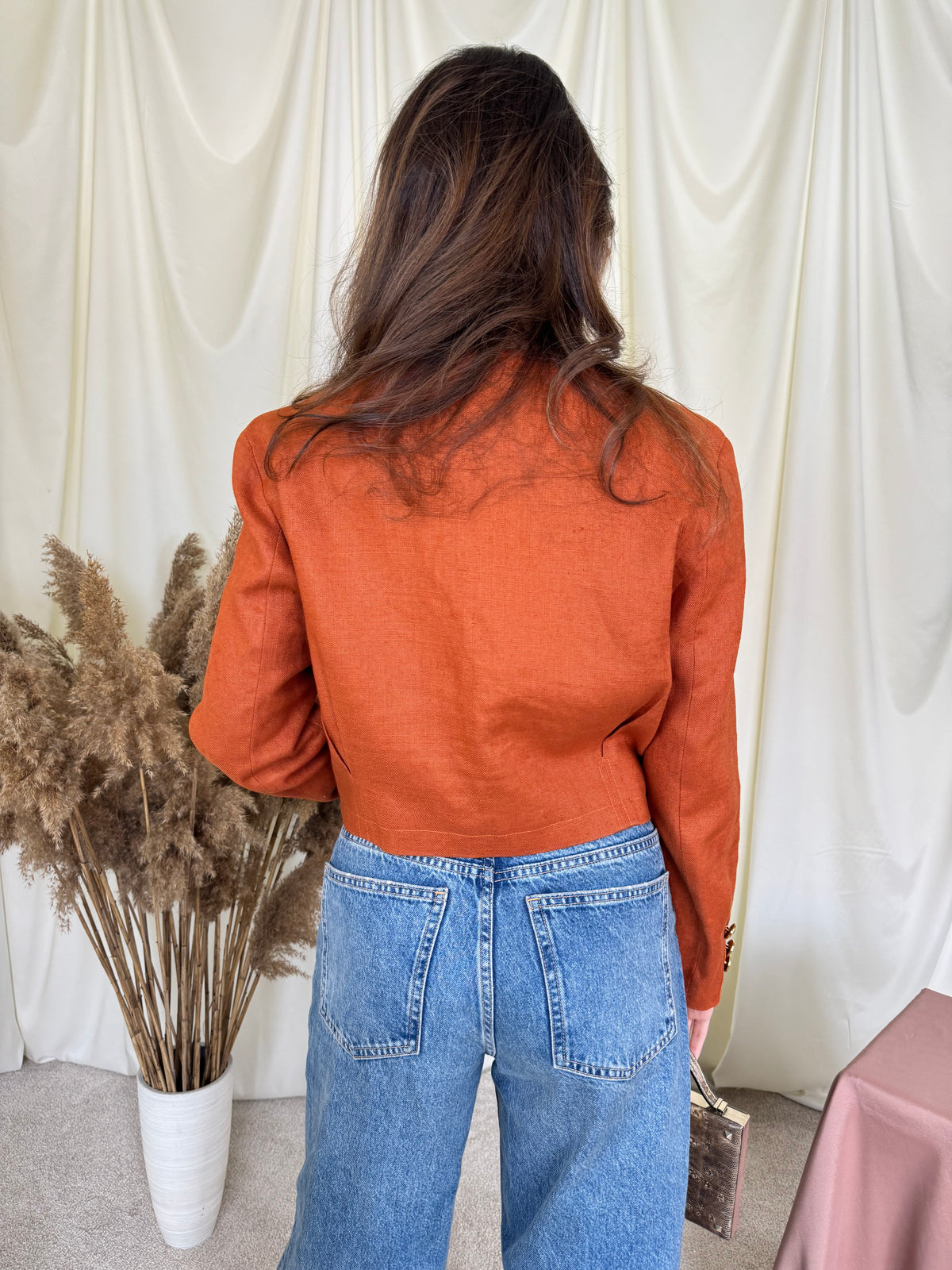 Sacou vintage tip jachetă din 100% in cu nasturi metalici tip bijuterie, lungime crop ( mărimea S/M)