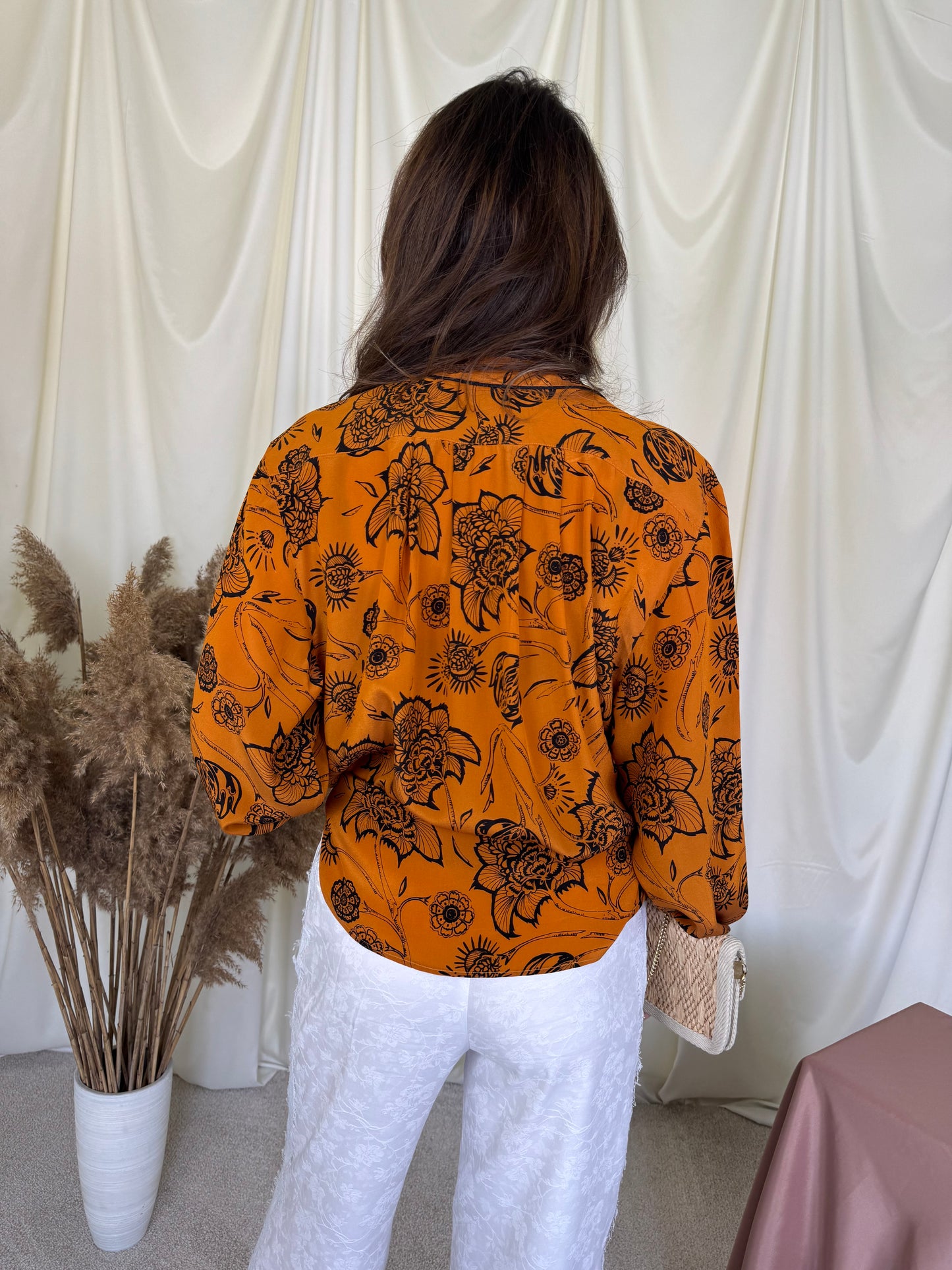 Cămașă vintage din mătase și acetat cu print superb ( mărimea L-XL)