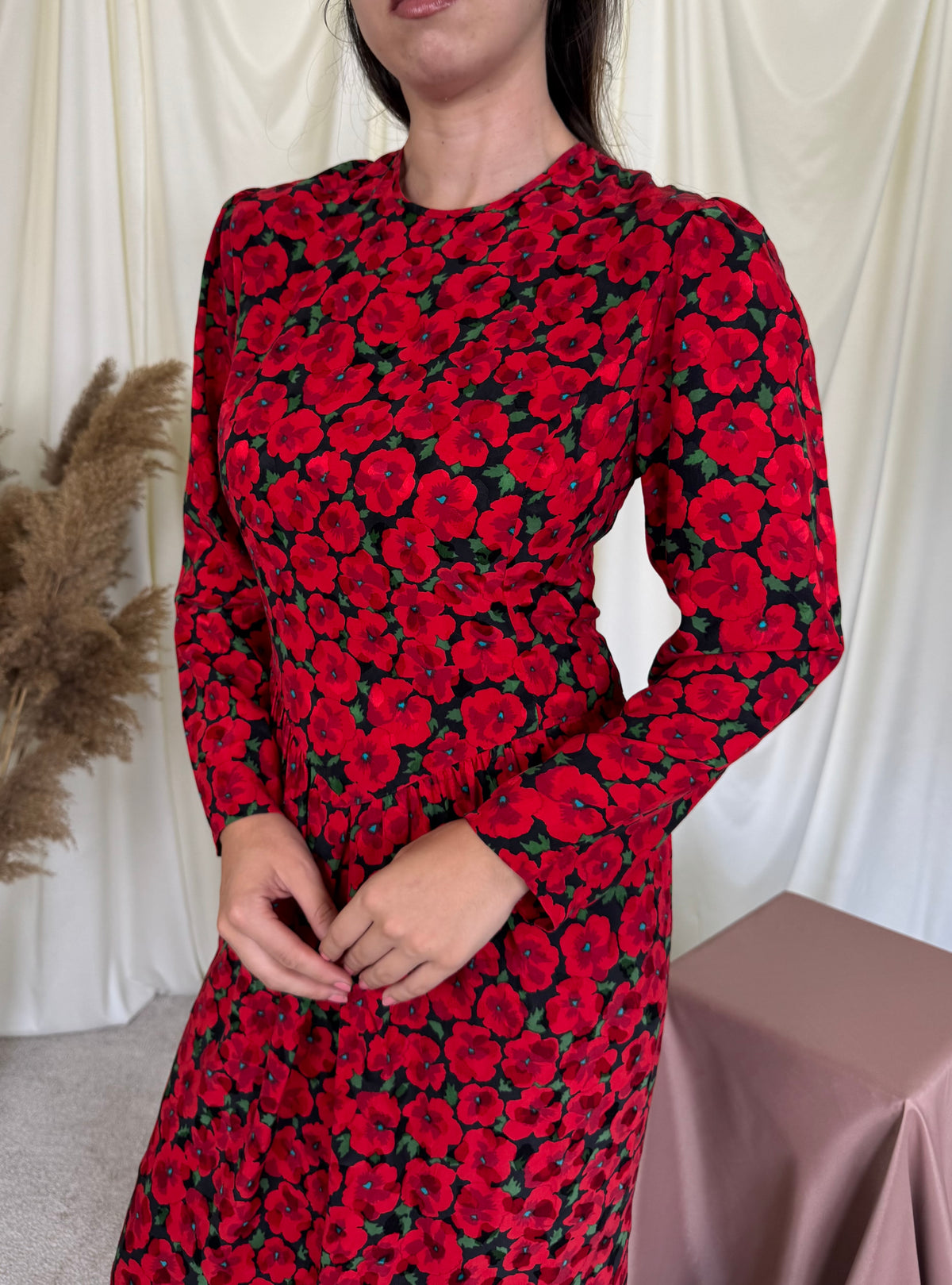 Rochie vintage din 100% mătase naturală cu print ( mărimea XS/S)