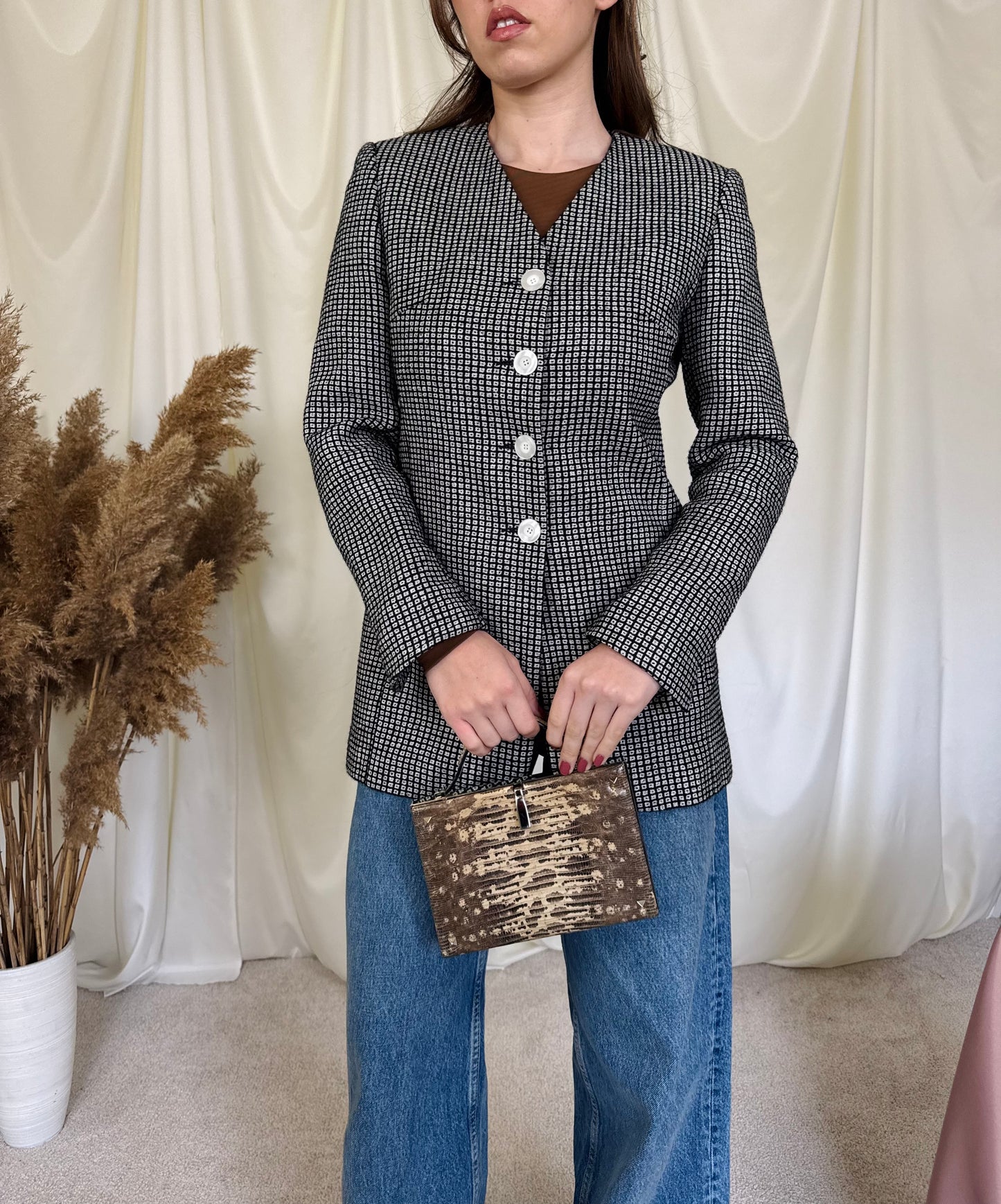 Sacou superb de brand Madeleine din stofă cu print 90% lână (Mărimea 36/S)