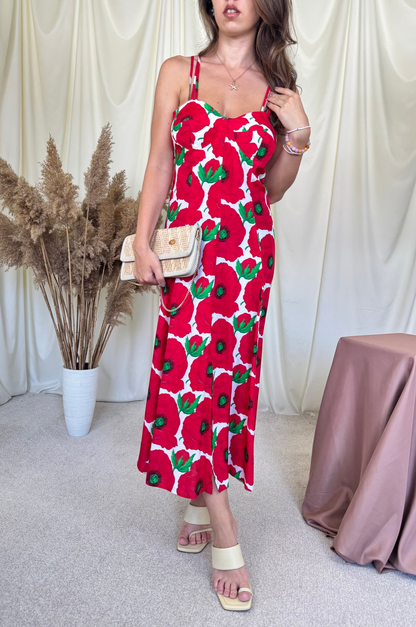 Rochie vintage de vară cu print floral și spate decupat ( mărimea M)