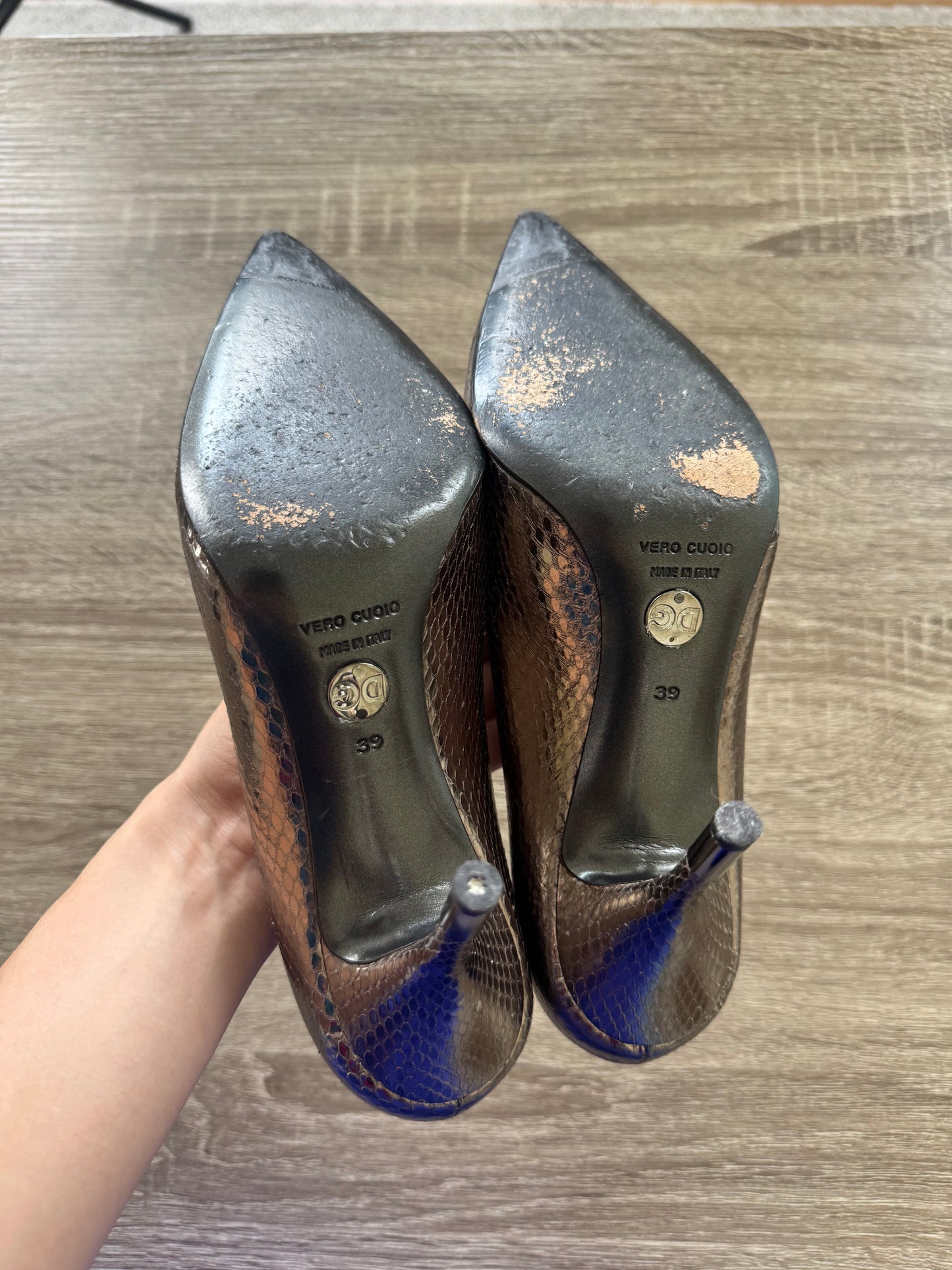 Pantofi stiletto DOLDE GABANNA din piele naturală metalică, snake, comozi( mărimea 38-39)