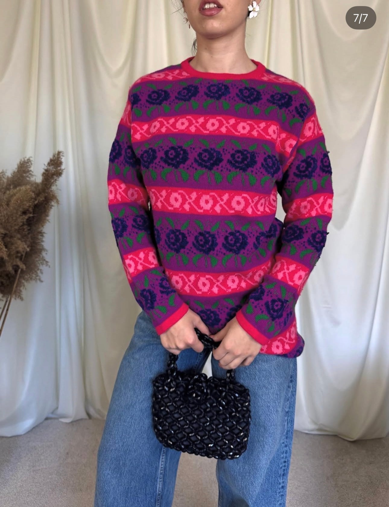 Pulover gros BENETTON print floral  ( s/m)