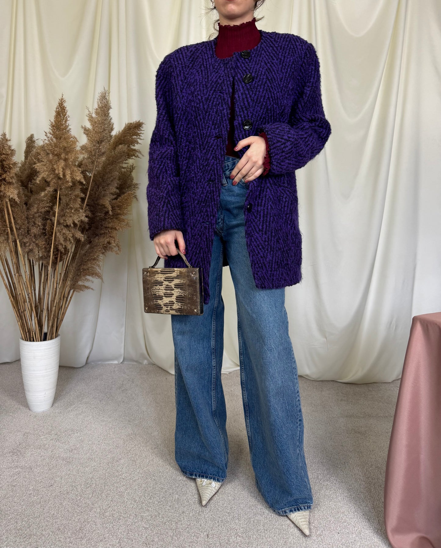 Palton din stofă superbă cu print ( L)