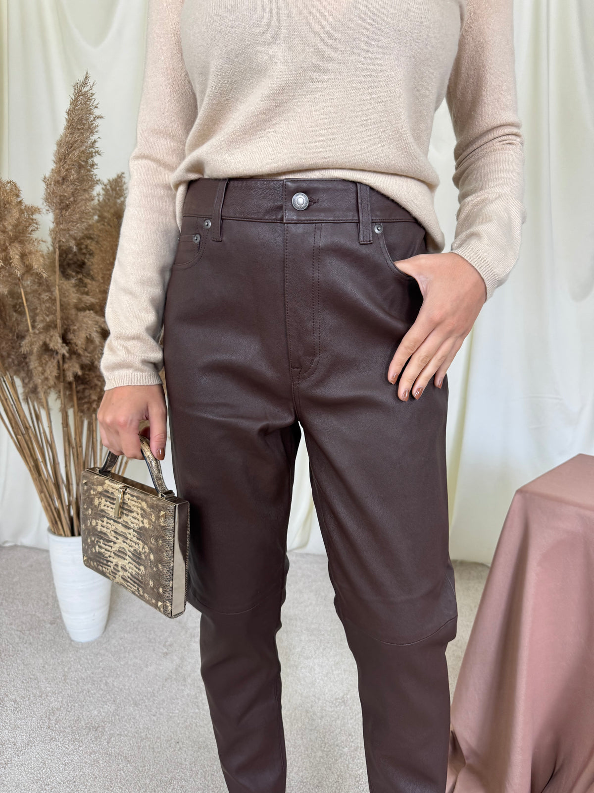 Pantalon premium RALPH LAUREN din 100% piele naturala cu talie înaltă ( mărimea M)
