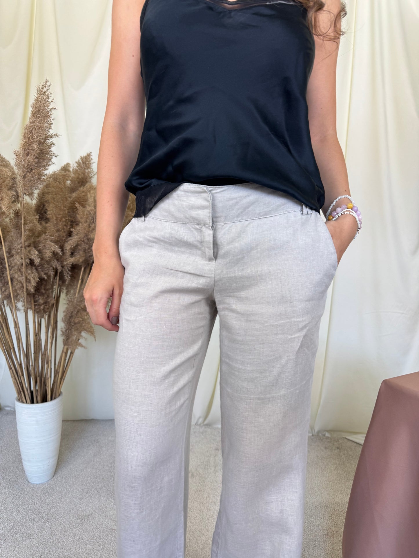 Pantalon gri din 100% în în croi evazat și talie medie-joasă ( mărimea S)