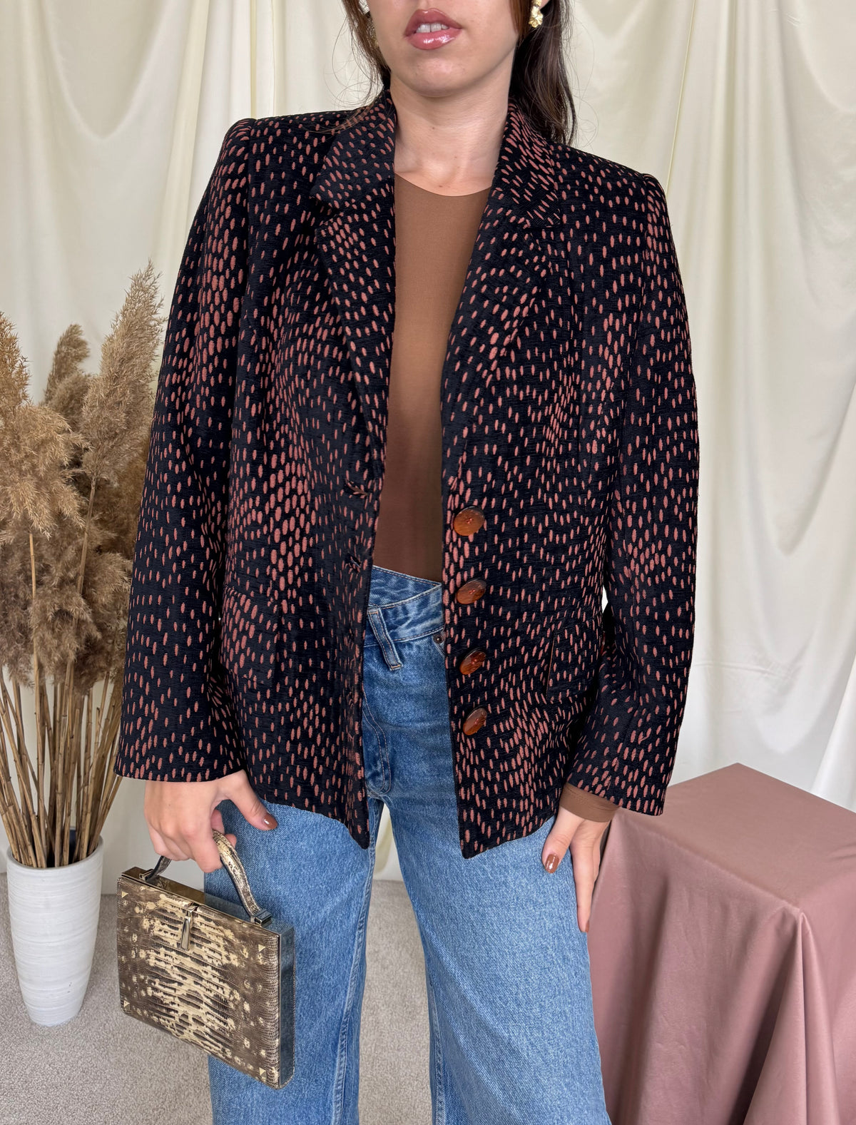 Sacou vintage cu print din catifea de bumbac 67% ( mărimea M/L)