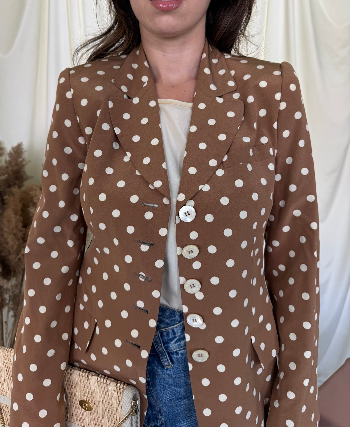 Sacou premium RENA LANGE din 100% mătase naturala cu print buline ( MĂRIMEA XS/S)