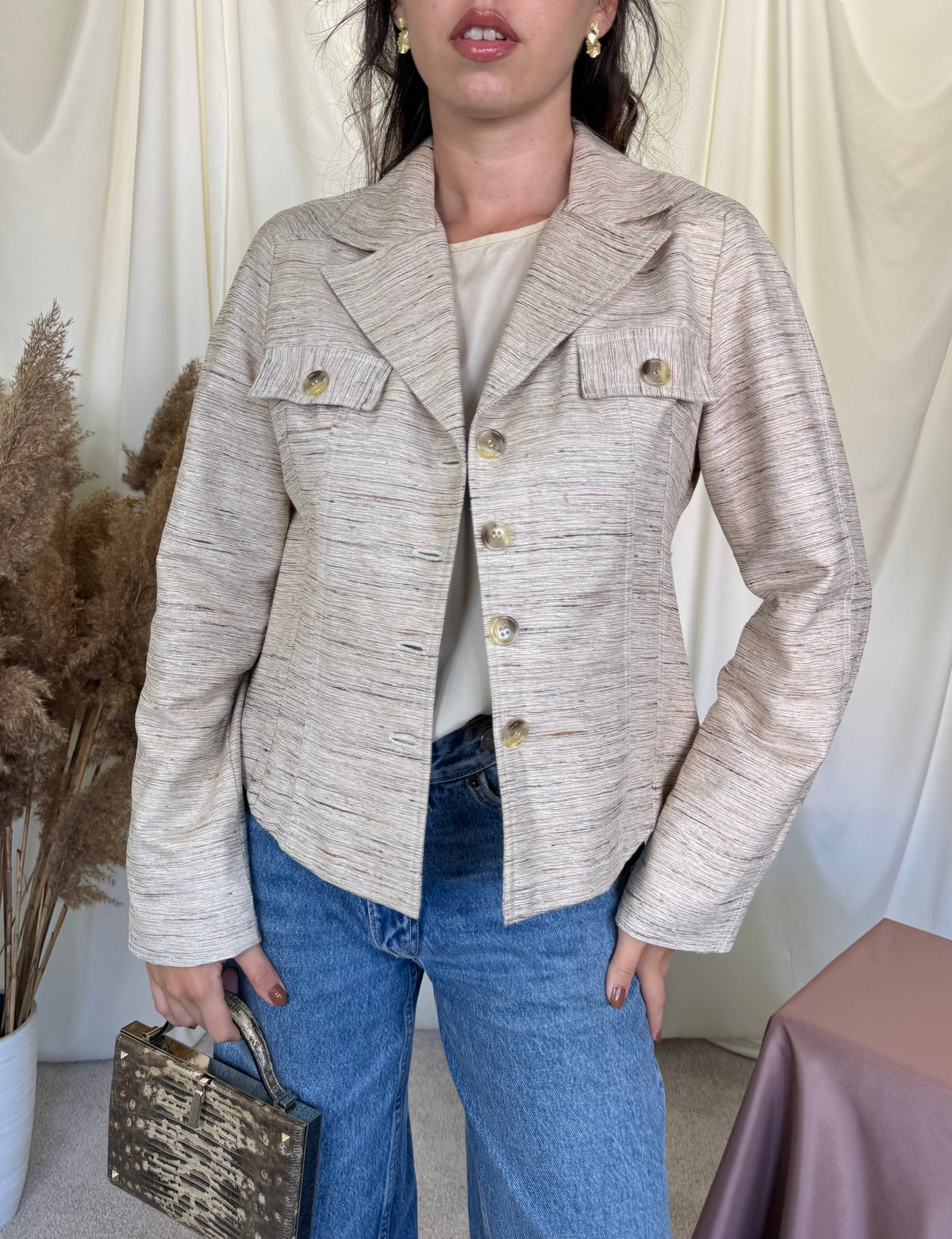 Sacou-jacheta vintage din  100% mătase naturală, bej ( mărimea S/M)