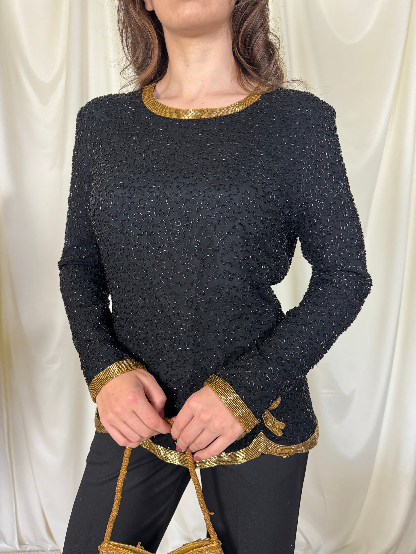 Piesă spectaculoasă vintage din mătase naturală ( mărimea S)