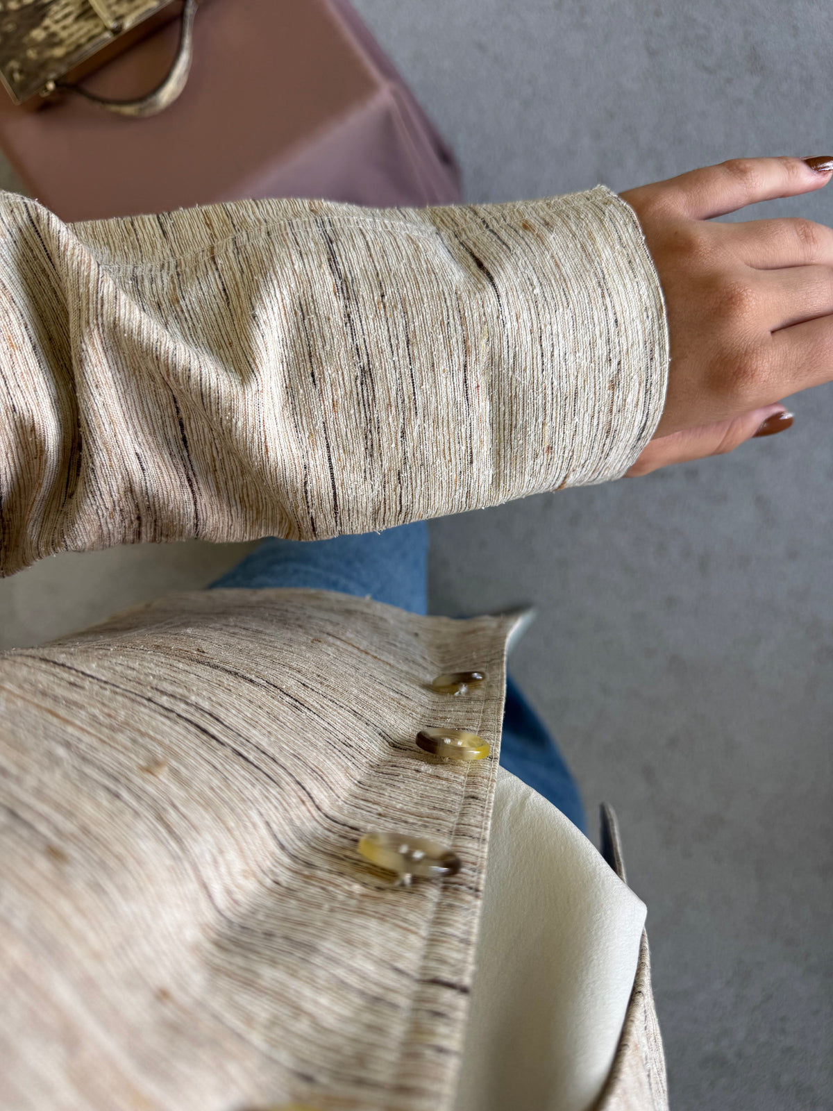 Sacou-jacheta vintage din  100% mătase naturală, bej ( mărimea S/M)