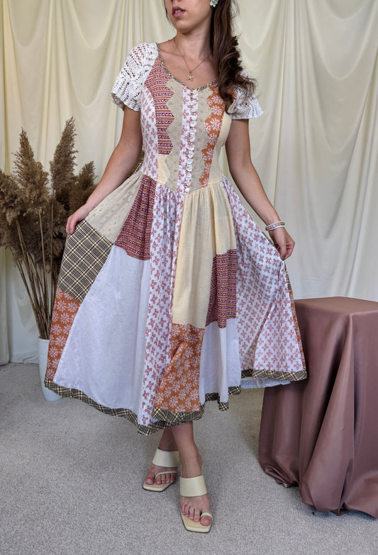 Rochie vintage Rene Derhy din 100% bumbac în stil Boho cu talie ajustabilă tip corset și croi amplu ( mărimea M/)