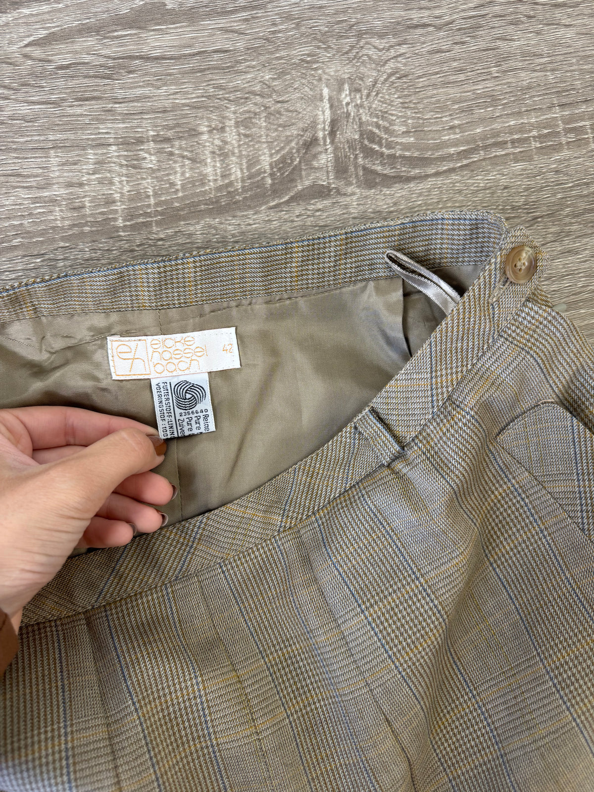 Fusta vintage superbă din stofă premium 100% lână cu print ( mărimea M/L)