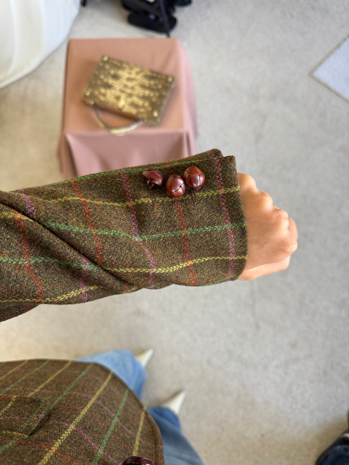 Back ! Sacou vintage din stofă cu print 100% lambswool, talie cambrata ( mărimea xs/s)