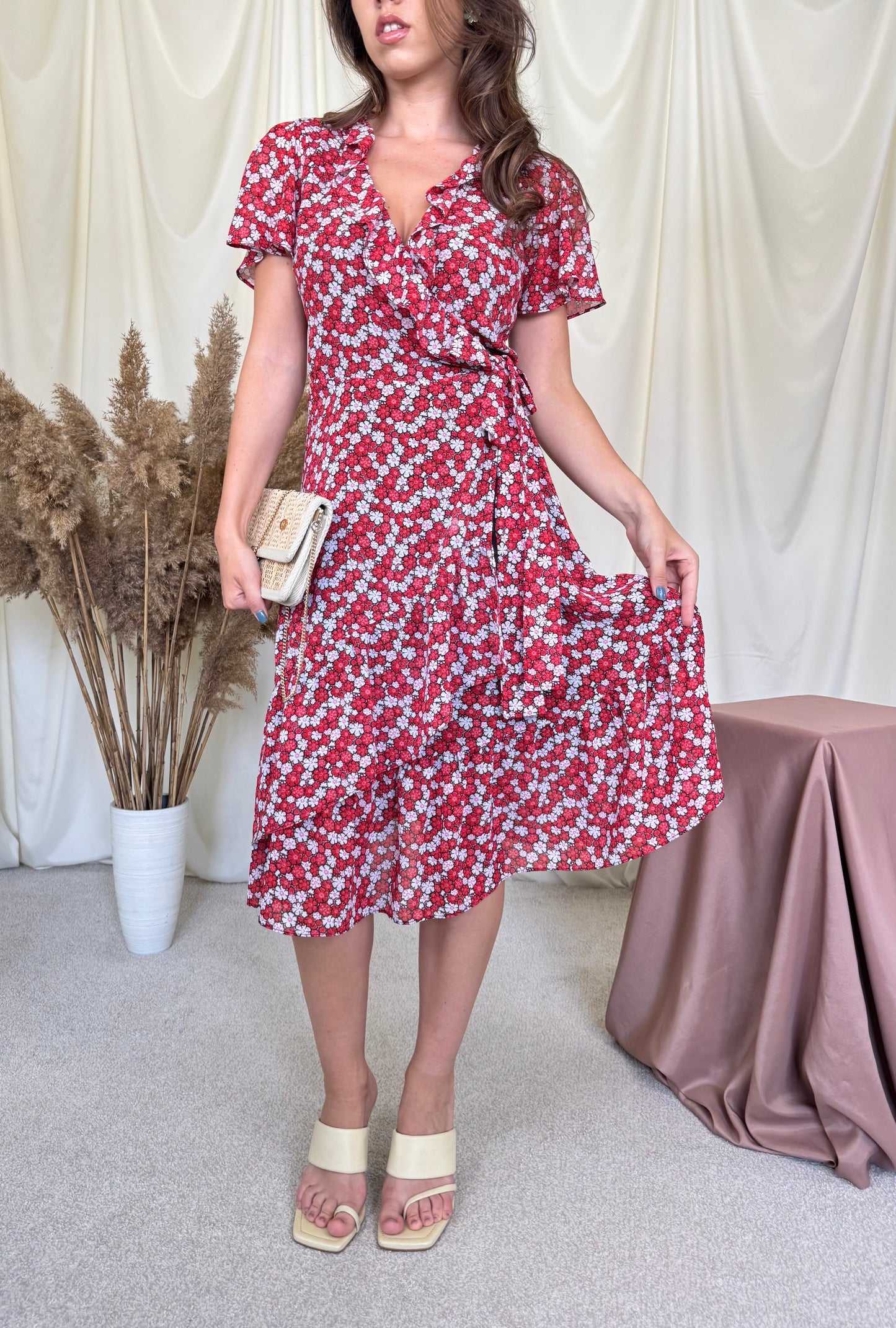 Rochie Michael Kors cu print floral, talie marcat, închidere parte peste parte ( mărimea S- S/M)