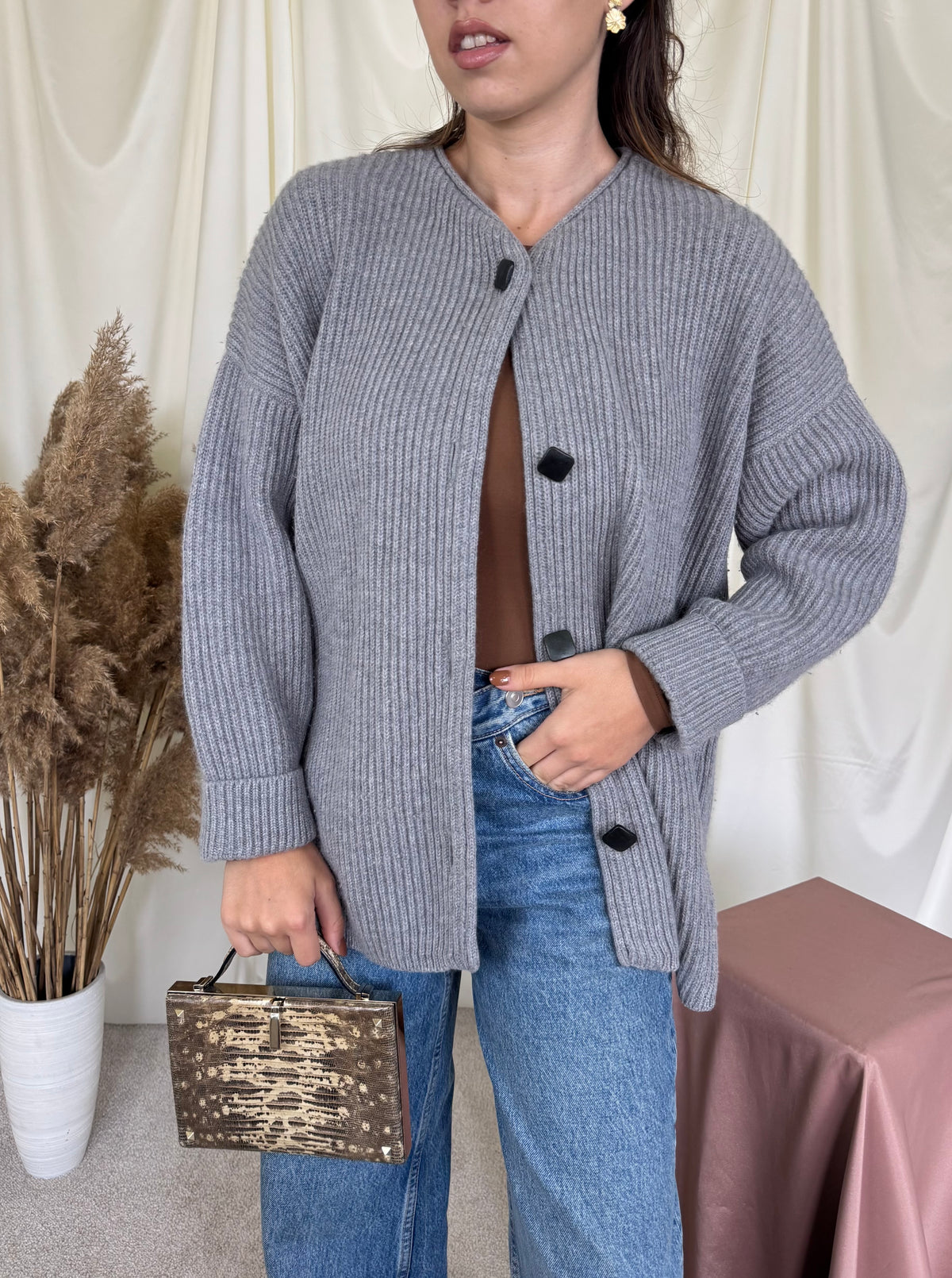 Cardigan premium MARC CAIN din lana și angora, fit oversized ( marimea M/L)
