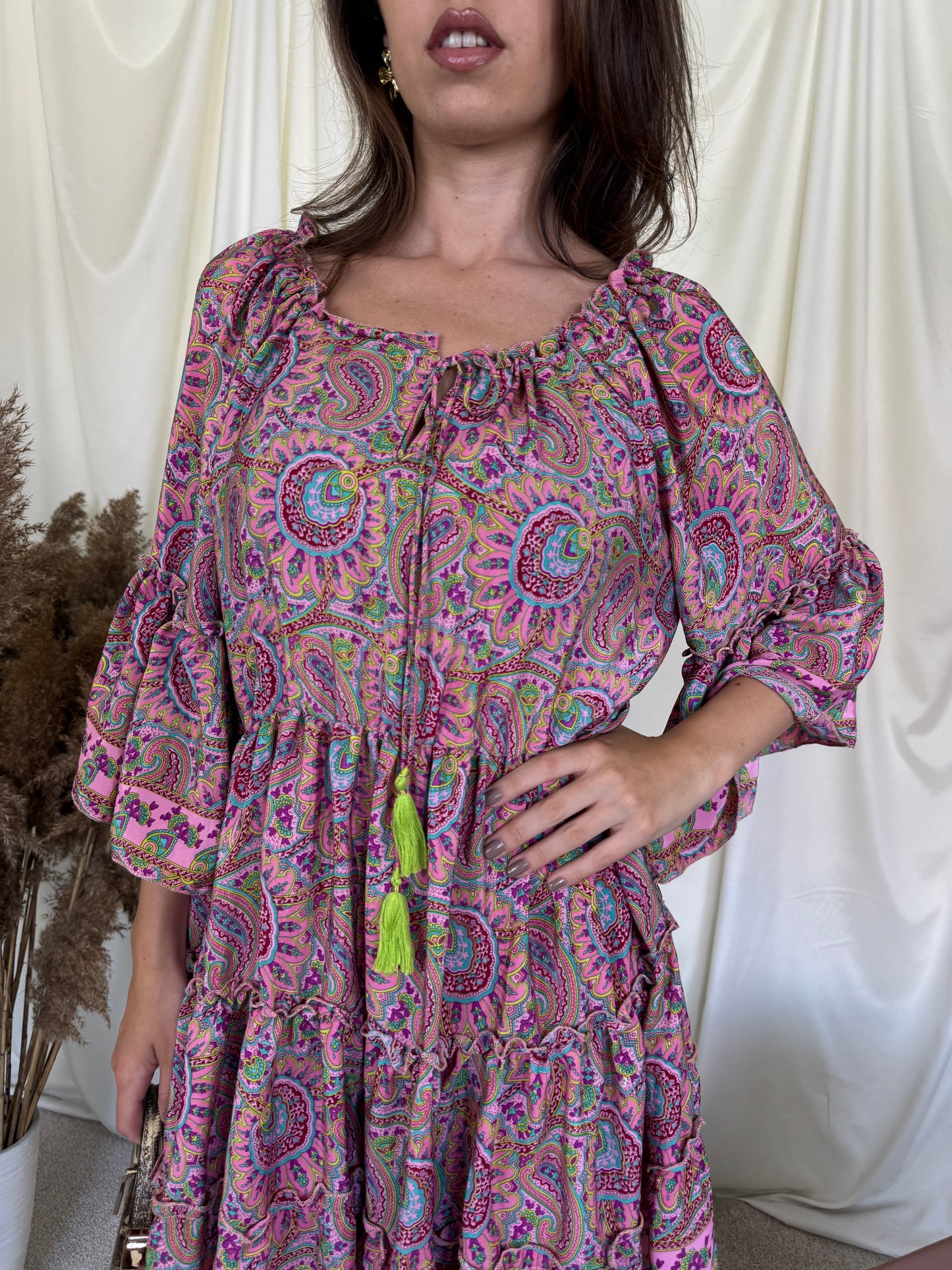 Rochie de vară cu print floral din mătase naturală (mărime universală S-L)