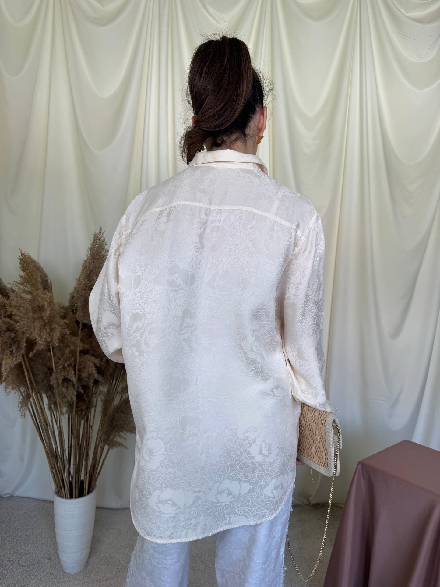 Cămașă vintage din 100% mătase naturală cu print ( mărimea XL)