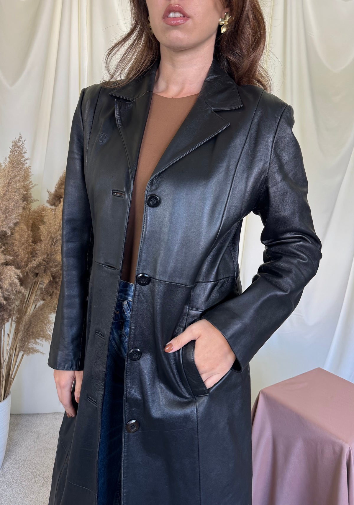Trench vintage premium GIANFRANCO FERRE din 100% piele naturală ( mărimea S/M)