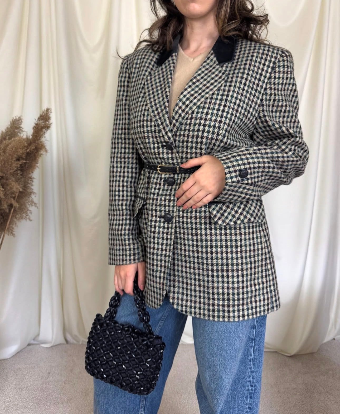 Sacou vintage cu rever din catifea( M oversized)