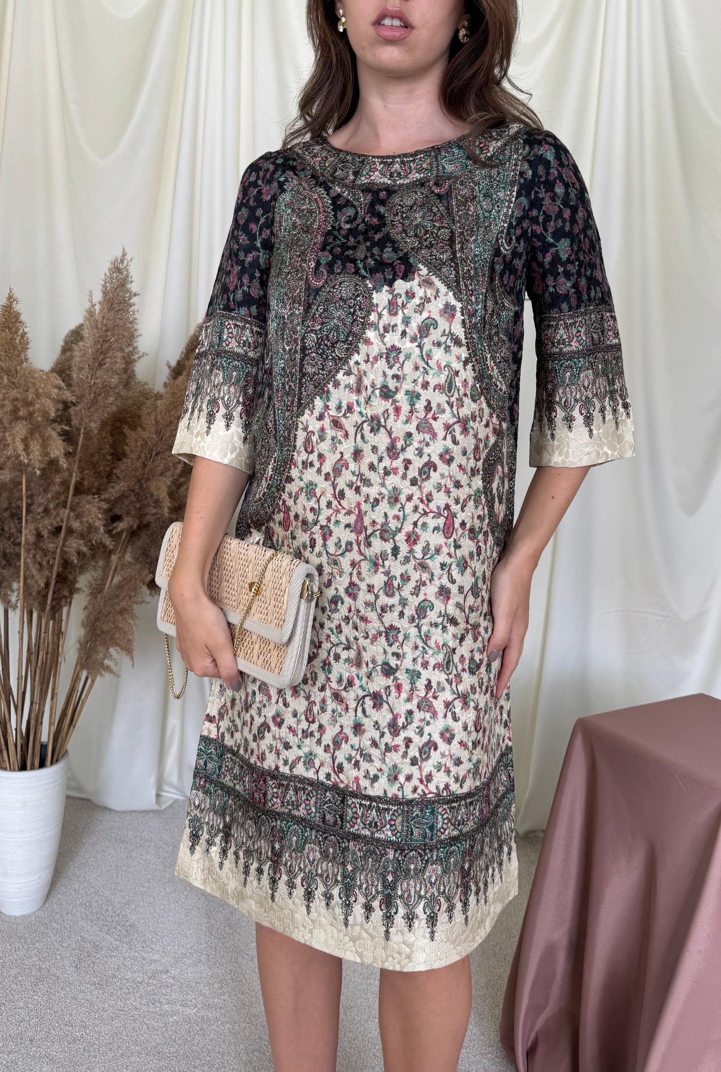Rochie luxury ETRO, print specific brandului, produs nou, mătase lână și vascoza ( mărimea S-M)