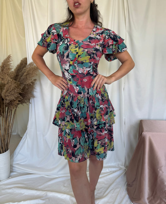 Rochie vintage cu volane si talie marcata ( S)