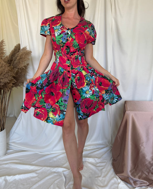 Rochie vintage din bumbac cu prinț floral  (M)
