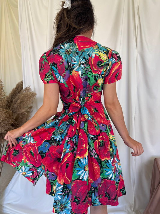Rochie vintage din bumbac cu prinț floral  (M)